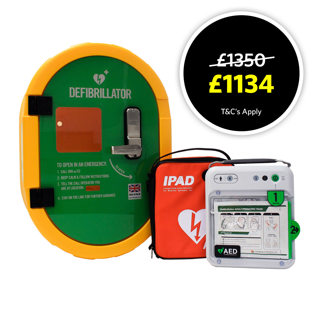Defibsafe 2 Unlocked Cabinet and NFK200 Semi-Automatic AED Bundle