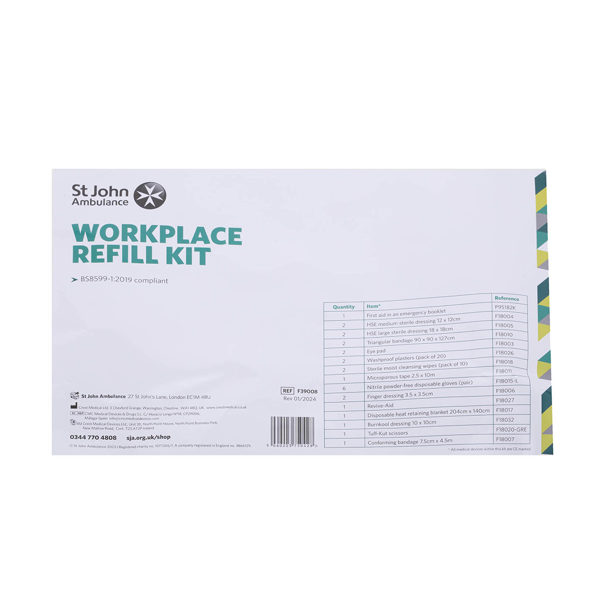 St John Ambulance Workplace Refill First Aid Kit BS 8599-1:2019