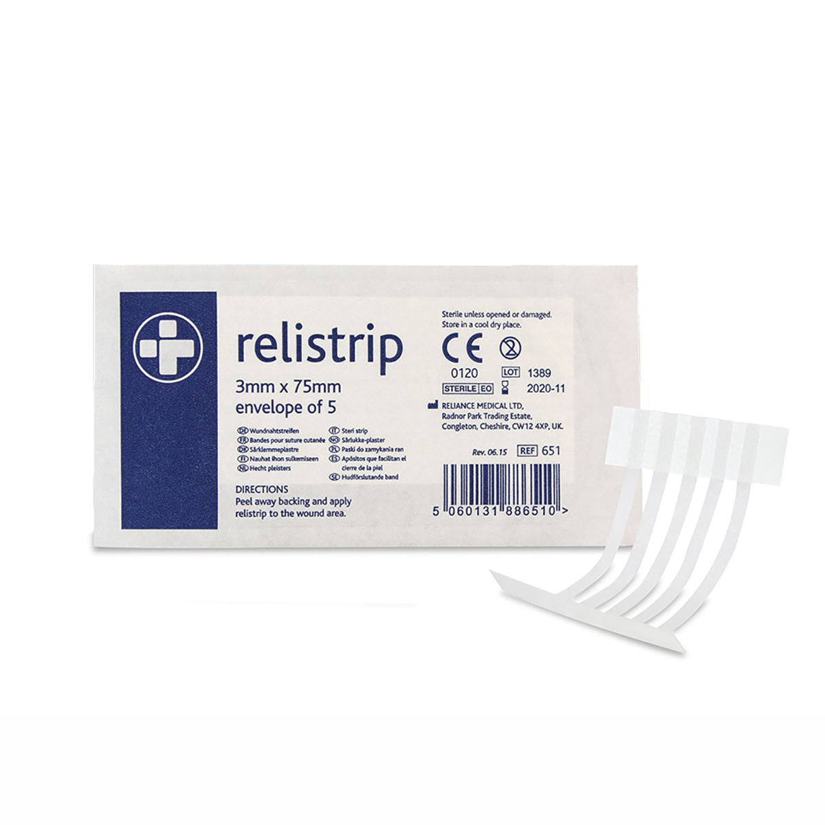 Pack of 5 0.3 x 7.5cm Relistrip Skin Closure Strips