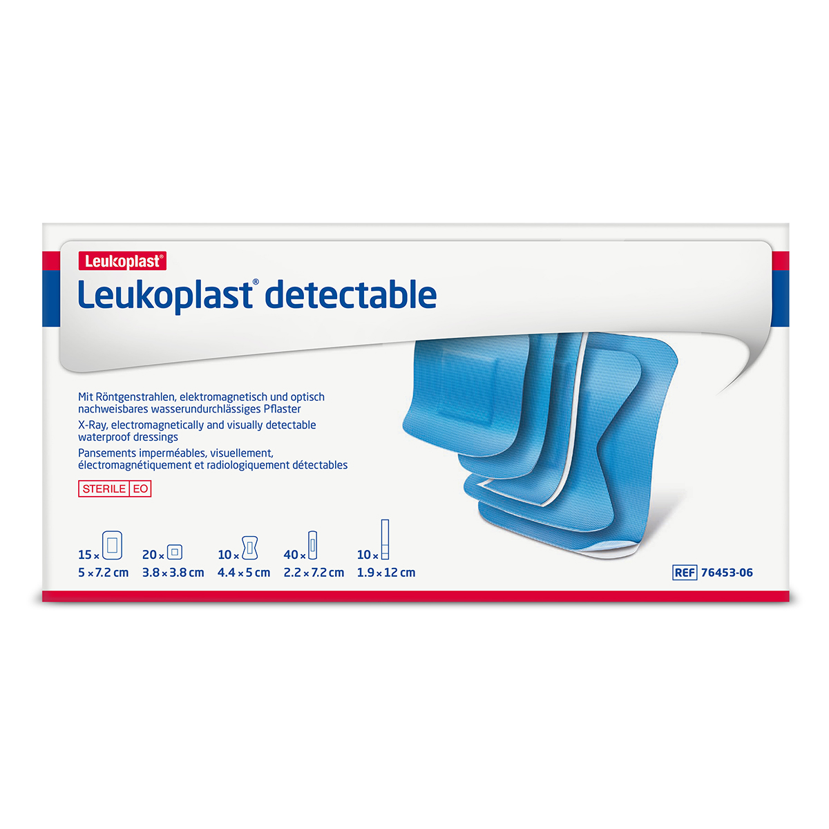 Pack of 95 Assorted Sizes Leukoplast Blue Detectable Plasters