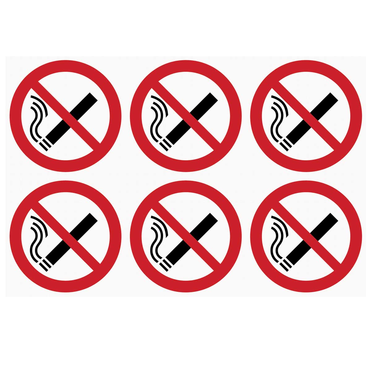 Sheet of 6 No Smoking Signs for Vehicles